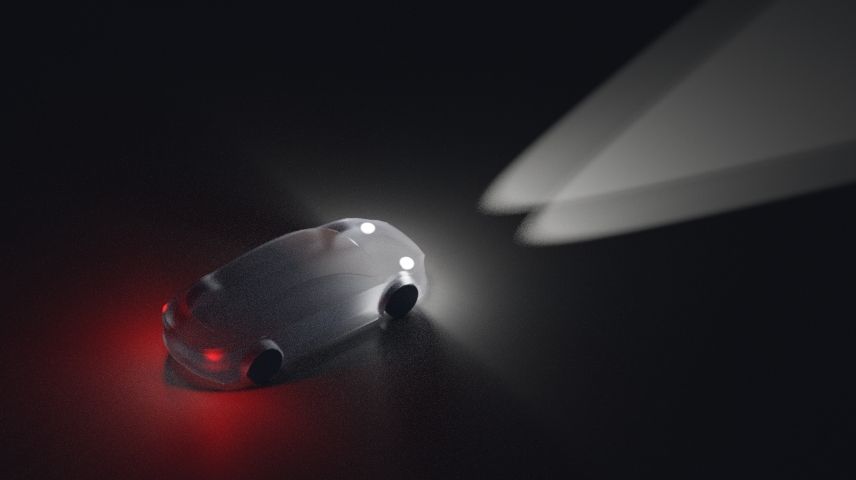 a car with headlights as the sun sets